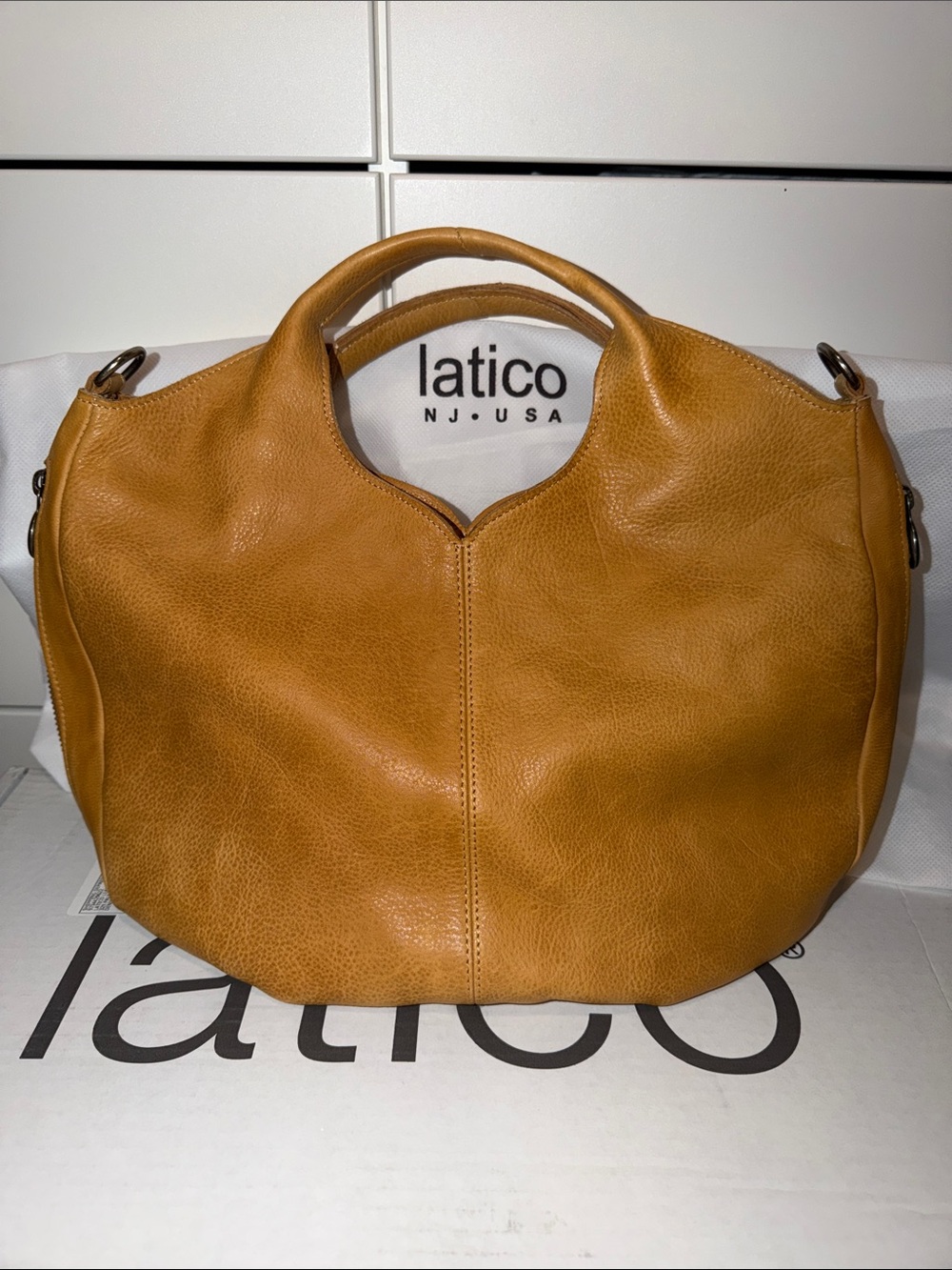 Latico Darby Camel Leather Crossbody Tote with Detachable Strap - Picture 6 of 7